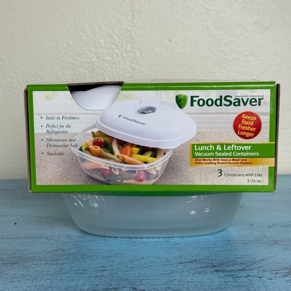 Food saver Lunch & Leftover Vacuum Sealed Containers Set of 3- 24oz NEW NIB